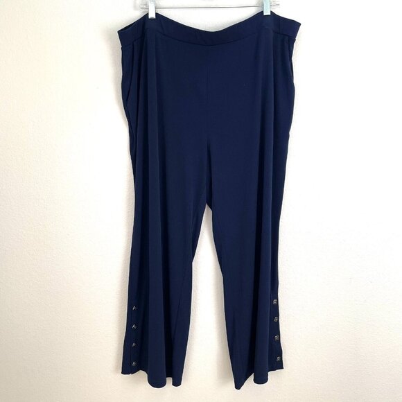 Susan Graver Womens Plus 2XP Navy Wide Leg Pants Pull On Stretch Pockets - Picture 1 of 10
